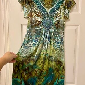 Elegant Green Patterned Women's Dress/Top